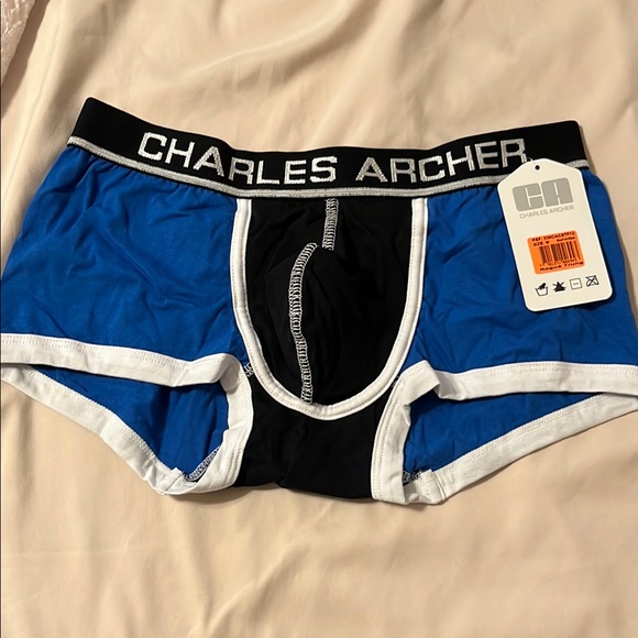 Charles Archer Rogue Trung Blue and Black Boxer Briefs Athletic Fit - Picture 1 of 4